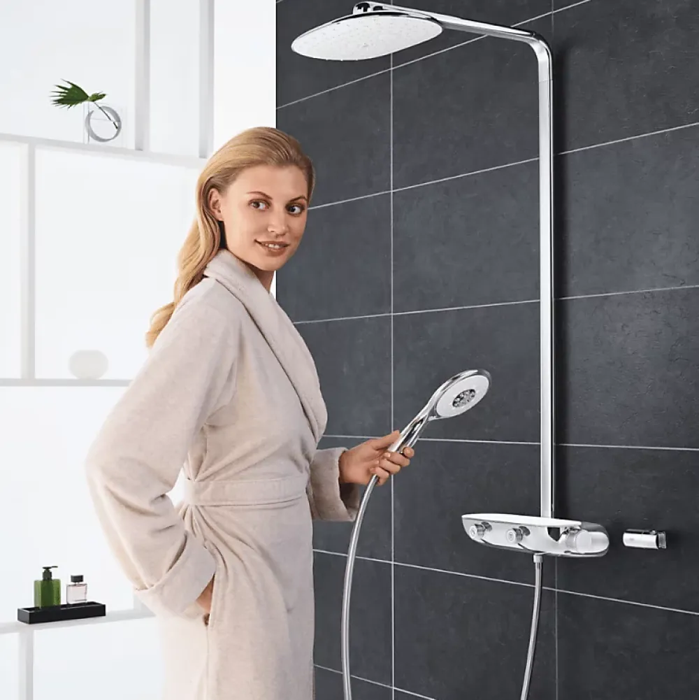 Colonne De Douche Thermostatique|Grohe Colonne de douche thermostatique Rainshower System SmartControl Mono 360 Blanc/chromé + Panier douche Start Cube