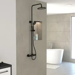 Colonne De Douche Thermostatique|Galedo Colonne de douche thermostatique avec pommeau + douchette 2 jets + flexible + barre réglable, noir mat, Arty