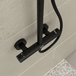 Colonne De Douche Thermostatique|Galedo Colonne de douche thermostatique avec pommeau + douchette 2 jets + flexible + barre réglable, noir mat, Arty