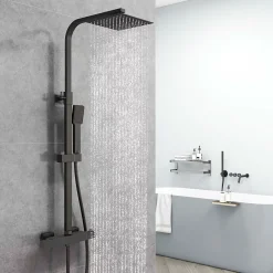 AICA Sanitaire Colonne de douche thermostatique 200mm, kit carré noir AICA