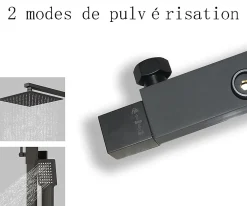 AICA Sanitaire Colonne de douche thermostatique 200mm, kit carré noir AICA