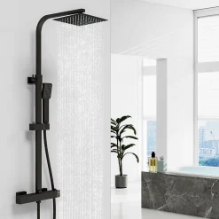 Colonne De Douche Thermostatique|AICA Sanitaire Colonne de douche thermostatique avec pomme de tête, douchette et flexible,noir mat, AICA