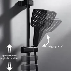 Colonne De Douche Mécanique|Homelody Colonne de Douche Thermostatique avec Étagère Jet Pluie et Cascade Hauteur Réglable 800-1000 mm Verre et Laiton Noir