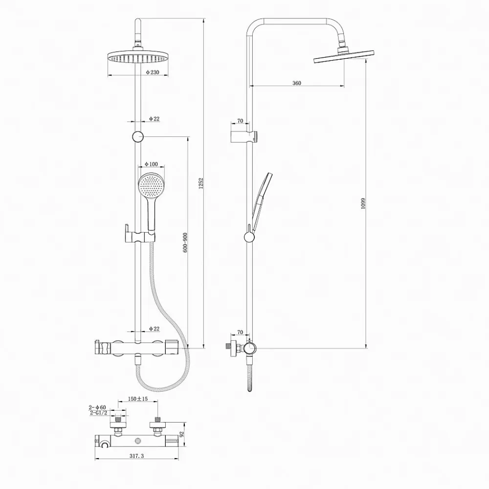 GoodHome Colonne de douche thermostatique chrome Maza