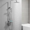Colonne De Douche Mécanique|Homelody Colonne de Douche Thermostatique avec Étagère Jet Pluie et Cascade Hauteur Réglable 800-1000 mm Verre et Laiton Chromé