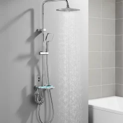 Colonne De Douche Mécanique|Homelody Colonne de Douche Thermostatique avec Étagère Jet Pluie et Cascade Hauteur Réglable 800-1000 mm Verre et Laiton Chromé
