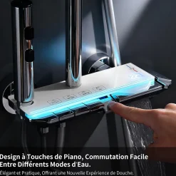 Colonne De Douche Mécanique|Homelody Colonne de Douche Thermostatique avec Étagère Jet Pluie et Cascade Hauteur Réglable 800-1000 mm Verre et Laiton Chromé