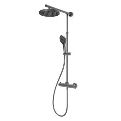 Colonne De Douche Thermostatique|Schulte Colonne de douche thermostatique avec pommeau + douchette + flexible + barre réglable, coloris gun metal, Rain