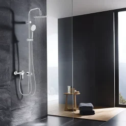 Colonne De Douche Thermostatique|Valentin Colonne de douche thermostatique avec pomme de tête ronde, douchette et flexible, chrome, Inouie
