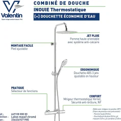 Colonne De Douche Thermostatique|Valentin Colonne de douche thermostatique avec pomme de tête ronde, douchette et flexible, chrome, Inouie