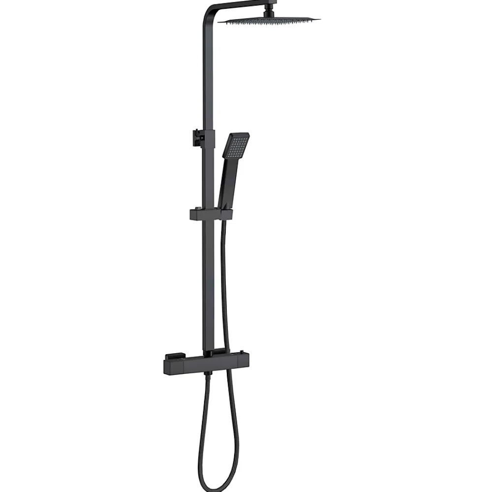 Colonne De Douche Thermostatique|AICA Sanitaire Colonne de douche thermostatique avec pomme de tête, douchette et flexible,noir mat, Carré, AICA