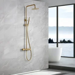 Colonne De Douche Encastrable|Imex Products Colonne de douche thermostatique or brosse acier et laiton PVD avec flexible et douchette
