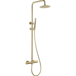 Colonne De Douche Encastrable|Imex Products Colonne de douche thermostatique or brosse acier et laiton PVD avec flexible et douchette