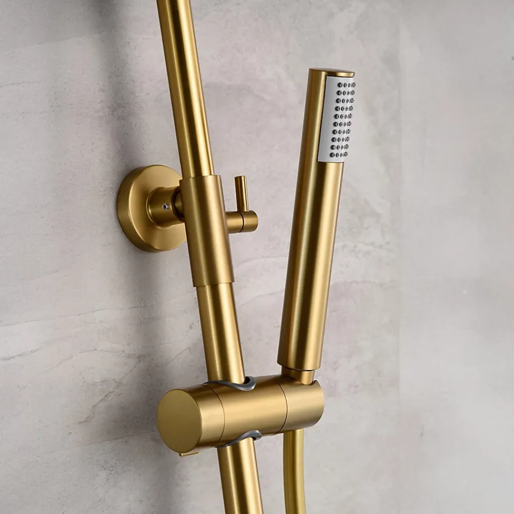 Colonne De Douche Encastrable|Imex Products Colonne de douche thermostatique or brosse acier et laiton PVD avec flexible et douchette