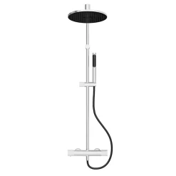 GoodHome Colonne de douche thermostatique avec pommeau, douchette 2 jets, flexible, barre réglable, chrome, Levanna
