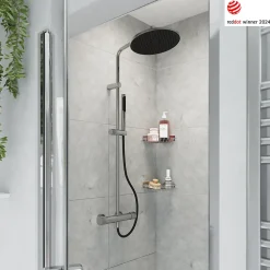 GoodHome Colonne de douche thermostatique avec pommeau, douchette 2 jets, flexible, barre réglable, chrome, Levanna
