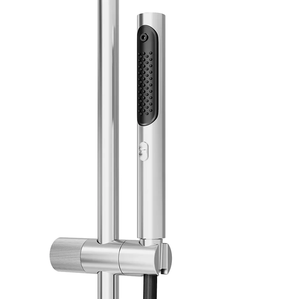 GoodHome Colonne de douche thermostatique avec pommeau, douchette 2 jets, flexible, barre réglable, chrome, Levanna