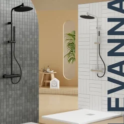 GoodHome Colonne de douche thermostatique avec pommeau, douchette 2 jets, flexible, barre réglable, chrome, Levanna