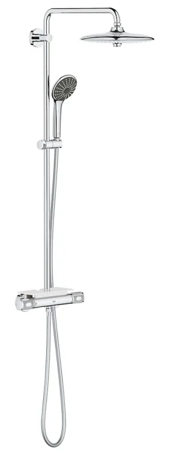 Colonne De Douche Thermostatique|Grohe Colonne de douche thermostatique avec pommeau + douchette 3 jets + flexible + barre réglable, chrome, Vitalio Joy System 260