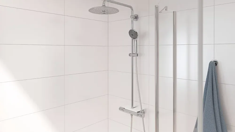 Colonne De Douche Thermostatique|Grohe Colonne de douche thermostatique avec pommeau + douchette 3 jets + flexible + barre réglable, chrome, Vitalio Joy System 260
