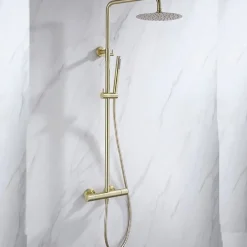 Robinet De Douche|Stano Colonne de douche thermostatique MANDA or brosse avec technologie CoolTouch