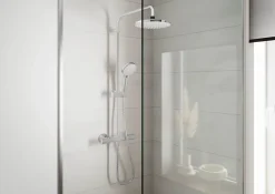 Hansgrohe Colonne de douche thermostatique avec pommeau + douchette 2 jets + flexible + barre réglable, chrome, Vernis Blend 200 EcoSmart