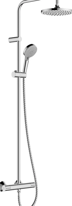 Hansgrohe Colonne de douche thermostatique avec pommeau + douchette 2 jets + flexible + barre réglable, chrome, Vernis Blend 200 EcoSmart