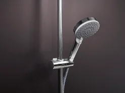 Hansgrohe Colonne de douche thermostatique avec pommeau + douchette 2 jets + flexible + barre réglable, chrome, Vernis Blend 200 EcoSmart