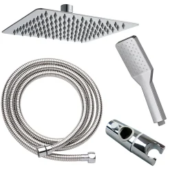 Kibath Colonne de douche thermostatique extra-longue AVEC bec carré de 100-150 cm, finition chrome poli, en laiton