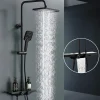 Homelody Colonne de Douche Thermostatique 38C avec Etageres Tete de Douche Pluie et Douchette Hauteur Reglable 1000 a 1240 mm Inox Noir