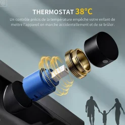 Homelody Colonne de Douche Thermostatique 38C avec Etageres Tete de Douche Pluie et Douchette Hauteur Reglable 1000 a 1240 mm Inox Noir