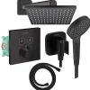 Hansgrohe Colonne de douche thermostatique ShowerSelect E Douche de tête Vernis Shape Flexible Isiflex Douchette Vernis B noir mat