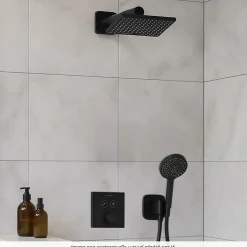 Hansgrohe Colonne de douche thermostatique ShowerSelect E Douche de tête Vernis Shape Flexible Isiflex Douchette Vernis B noir mat