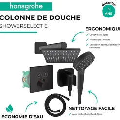 Hansgrohe Colonne de douche thermostatique ShowerSelect E Douche de tête Vernis Shape Flexible Isiflex Douchette Vernis B noir mat
