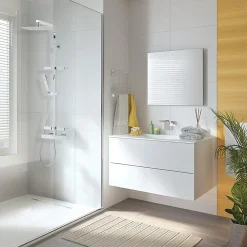 Colonne De Douche Thermostatique|Valentin Colonne de douche thermostatique avec tablette, pomme de tête, douchette et flexible, chrome, Touareg
