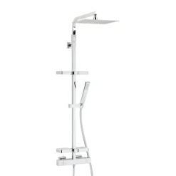 Colonne De Douche Thermostatique|Valentin Colonne de douche thermostatique avec tablette, pomme de tête, douchette et flexible, chrome, Touareg