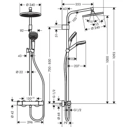 Colonne De Douche Thermostatique|Hansgrohe Colonne de douche thermostatique Showerpipe Crometta S 240 vario