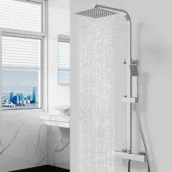 AICA Sanitaire Colonne de douche thermostatique avec pomme de tête, Carré,effet chromé, AICA