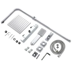 AICA Sanitaire Colonne de douche thermostatique avec pomme de tête, Carré,effet chromé, AICA