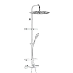 Valentin Colonne de douche thermostatique avec tablettes, pomme de tête large, douchette et flexible, chrome, Opium