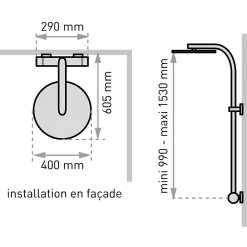 Valentin Colonne de douche thermostatique avec tablettes, pomme de tête large, douchette et flexible, chrome, Opium