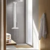 Colonne De Douche Hydromassante|Valentin Colonne de douche thermostatique hydromassante avec tablette, pomme de tête et flexible, en aluminium anodisé gris, Isme