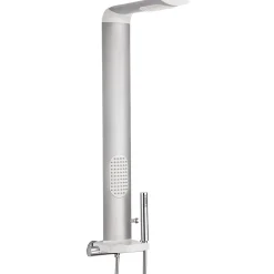 Colonne De Douche Hydromassante|Valentin Colonne de douche thermostatique hydromassante avec tablette, pomme de tête et flexible, en aluminium anodisé gris, Isme