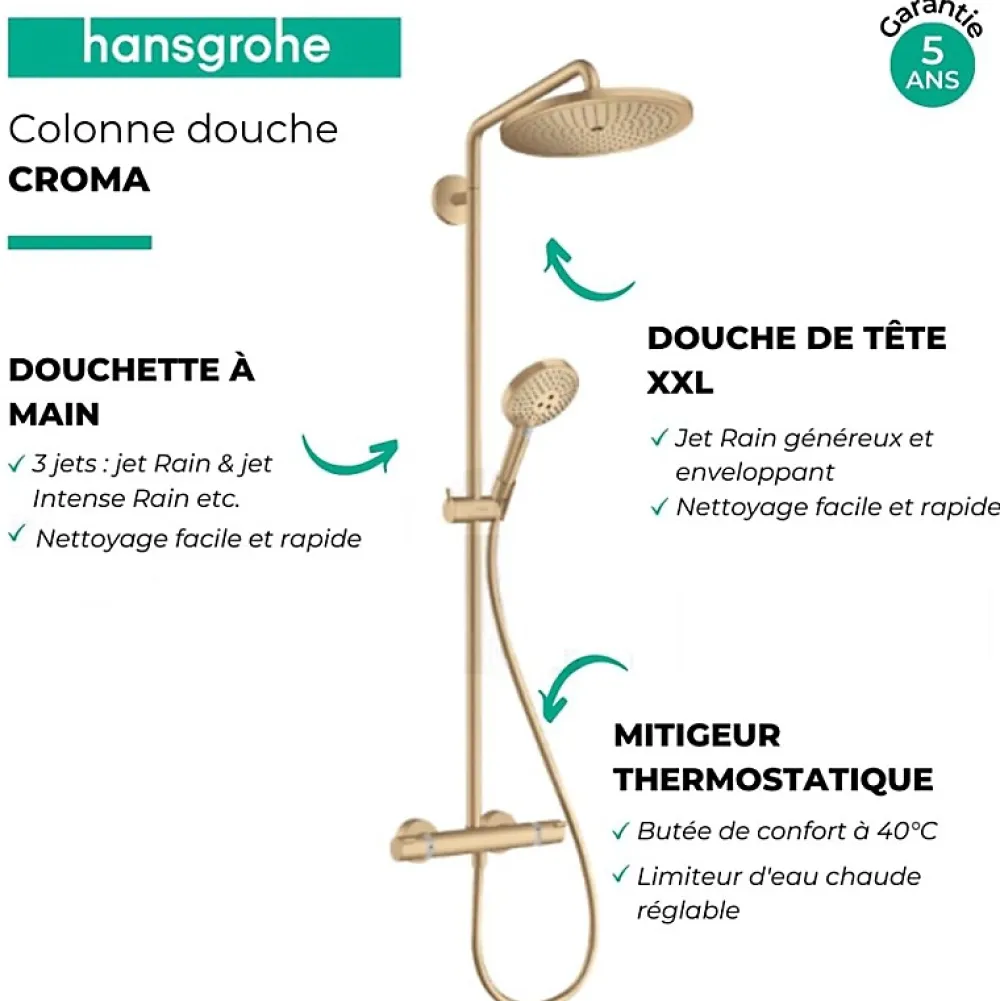 Colonne De Douche Thermostatique|Hansgrohe Colonne de douche thermostatique Croma Select S 280 bronze brossé