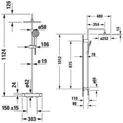 Duravit Colonne de douche thermostatique MinusFlow doré poli