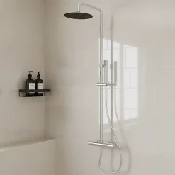 Colonne De Douche Thermostatique|GoodHome Colonne de douche thermostatique + barre réglable + douchette + flexible, chrome, Owens