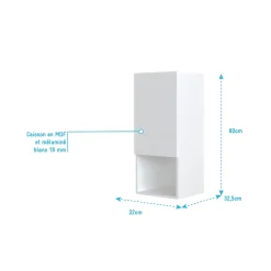 Aurlane Colonne de rangement blanche - Porte et niche - 35x80x32.5 cm