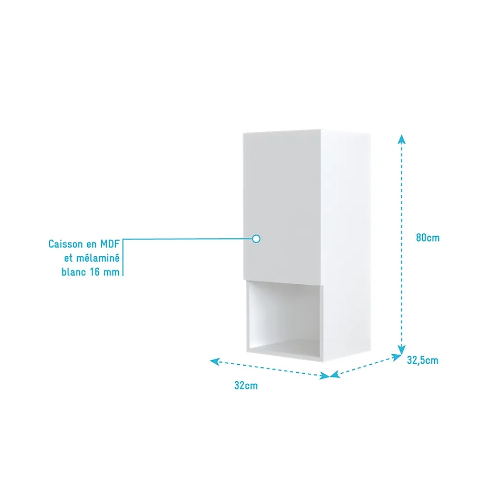 Aurlane Colonne de rangement blanche - Porte et niche - 35x80x32.5 cm