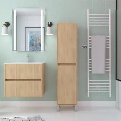 Colonne De Salle De Bains|Aurlane Colonne de rangement Chêne Clair sur Pieds - Hauteur 160 cm - 2 Portes - XENOS