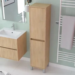 Colonne De Salle De Bains|Aurlane Colonne de rangement Chêne Clair sur Pieds - Hauteur 160 cm - 2 Portes - XENOS